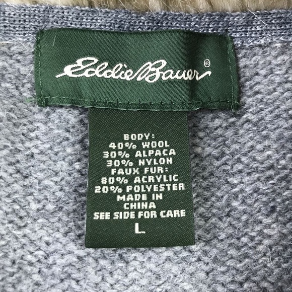 Eddie Bauer Mens Turtleneck Vest Gray Faux Fur L - Picture 3 of 4